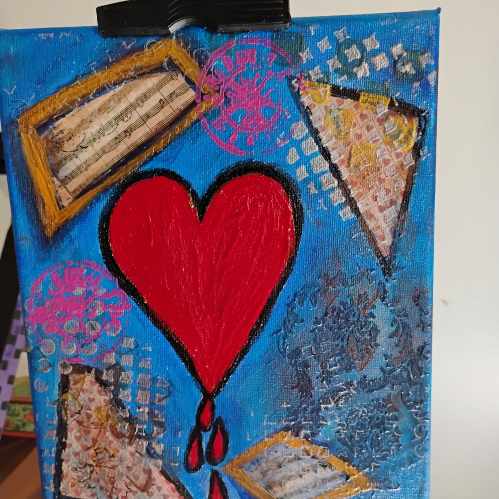 Abstract Heart Mixed Media Art on Canvas